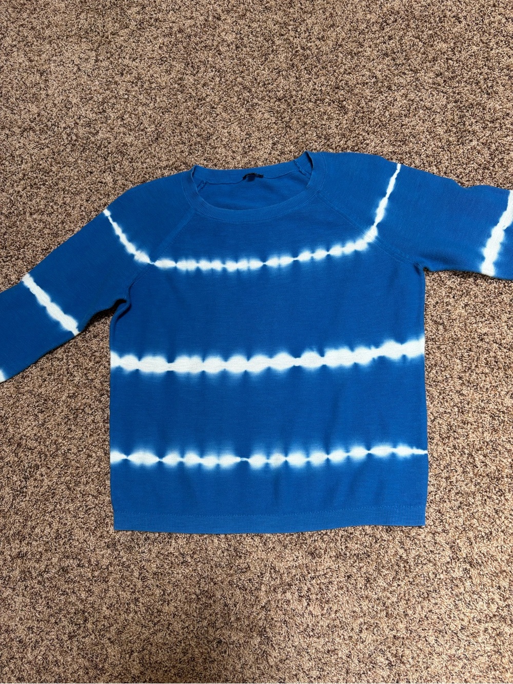 Talbots Women’s Blue and White Tie-Dye Crewneck Sweater